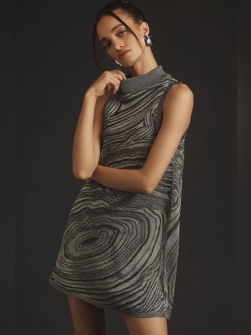 by Anthropologie Sleeveless Mock Neck Mini Jumper Dress - Silver Gray - XS